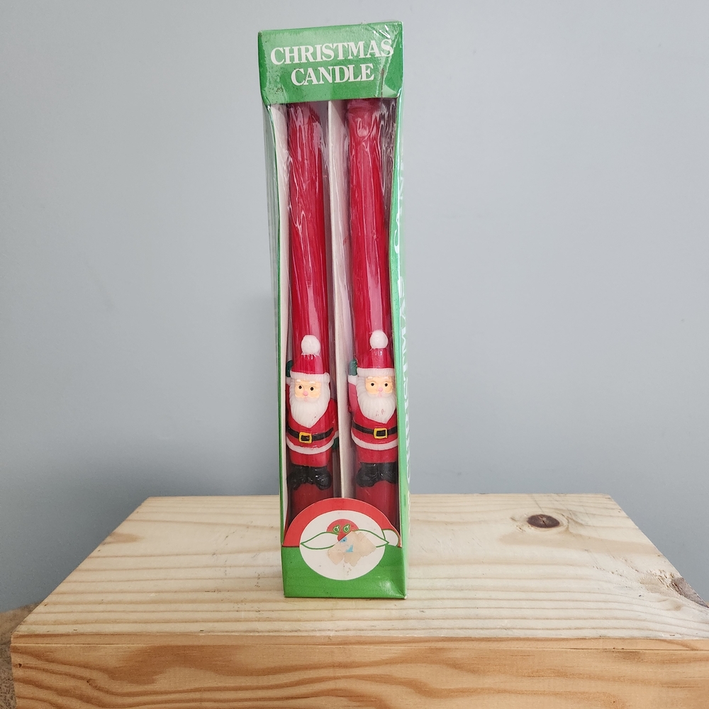 Red Christmas Santa Claus Taper Candle Set New In Box Sealed